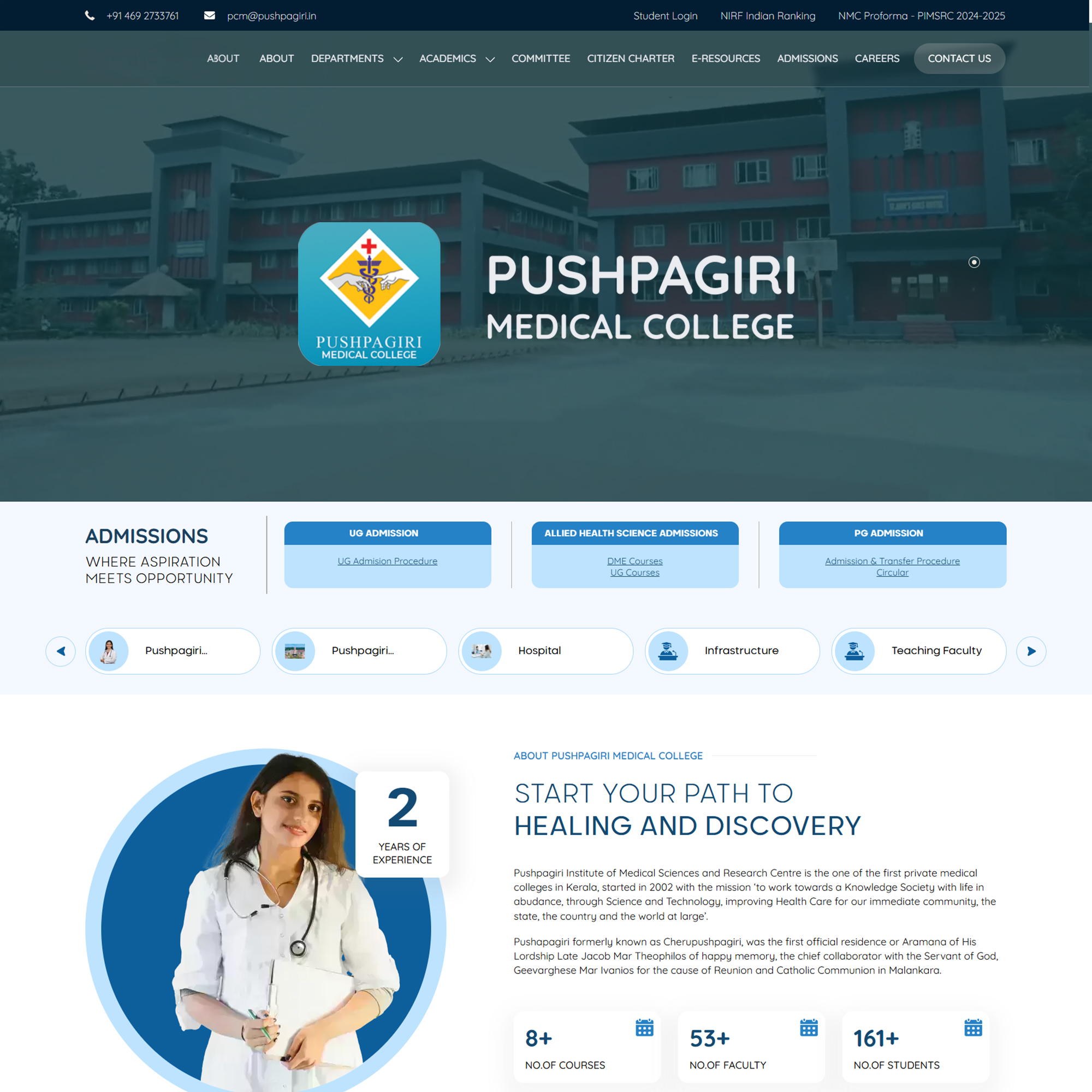 Screenshot of pushpagiri Website