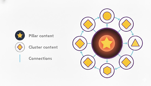 image shows the components of a content cluster