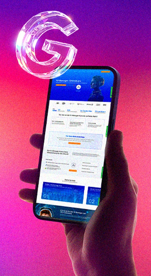Hand holding phone with digital interface of hilker consulting