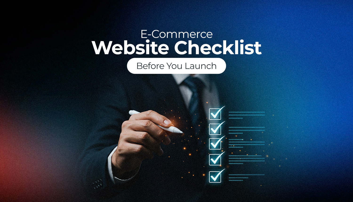Person using a digital checklist for e-commerce website launch, highlighting website optimization, SEO readiness, and user experience before going live