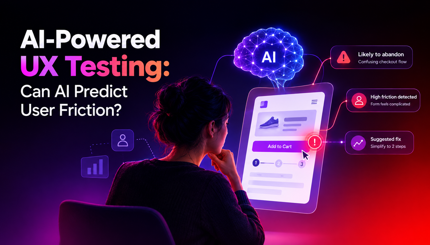 AI-powered UX testing identifies user friction in an e-commerce checkout process and suggests ways to improve the user experience.